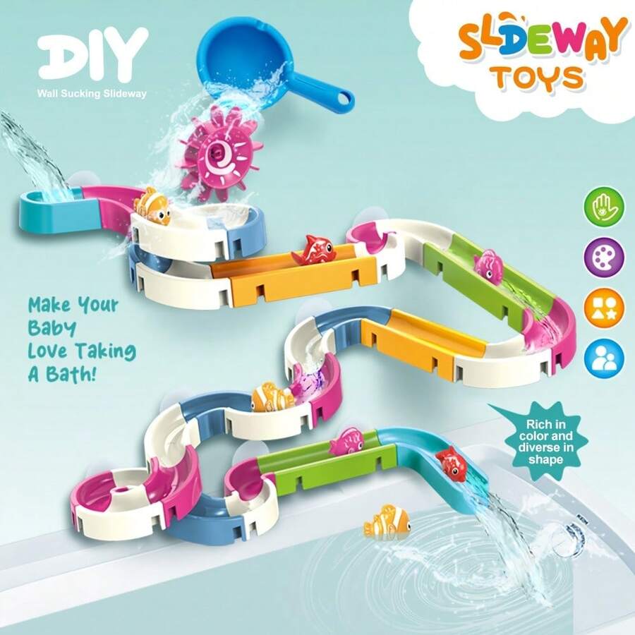Bathroom Track Assembly Toy, Track Ball Sliding Fun Fish Rotating Slide, Bathroom Water Play Toy, Bath Toy Gift Set For Boys And Girls, Random Accessory Colors - Multicolor - View 1