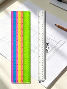 30 Inch Plastic Ruler, Dual Scale High Clarity Markings, Colorful Transparent Ruler, Straight Ruler, Flexible Transparent Multicolor Style, Equipped With Centimeter And Inch Scales, Suitable For Classroom, Office, Teachers And Students Use, Essential Back To School Student Stationery. - A - View 6
