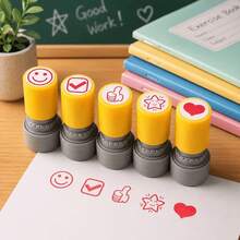 5pcs Self-Inking Teacher Stamps With Color-Coded Stamps Suitable For Homework Correction, Class Feedback, Durable ABS Thermosensitive Ink For Faces, Stars, Circles, Thumbprint Impressions For Supplies,Office Supplies - Multicolor - View 4