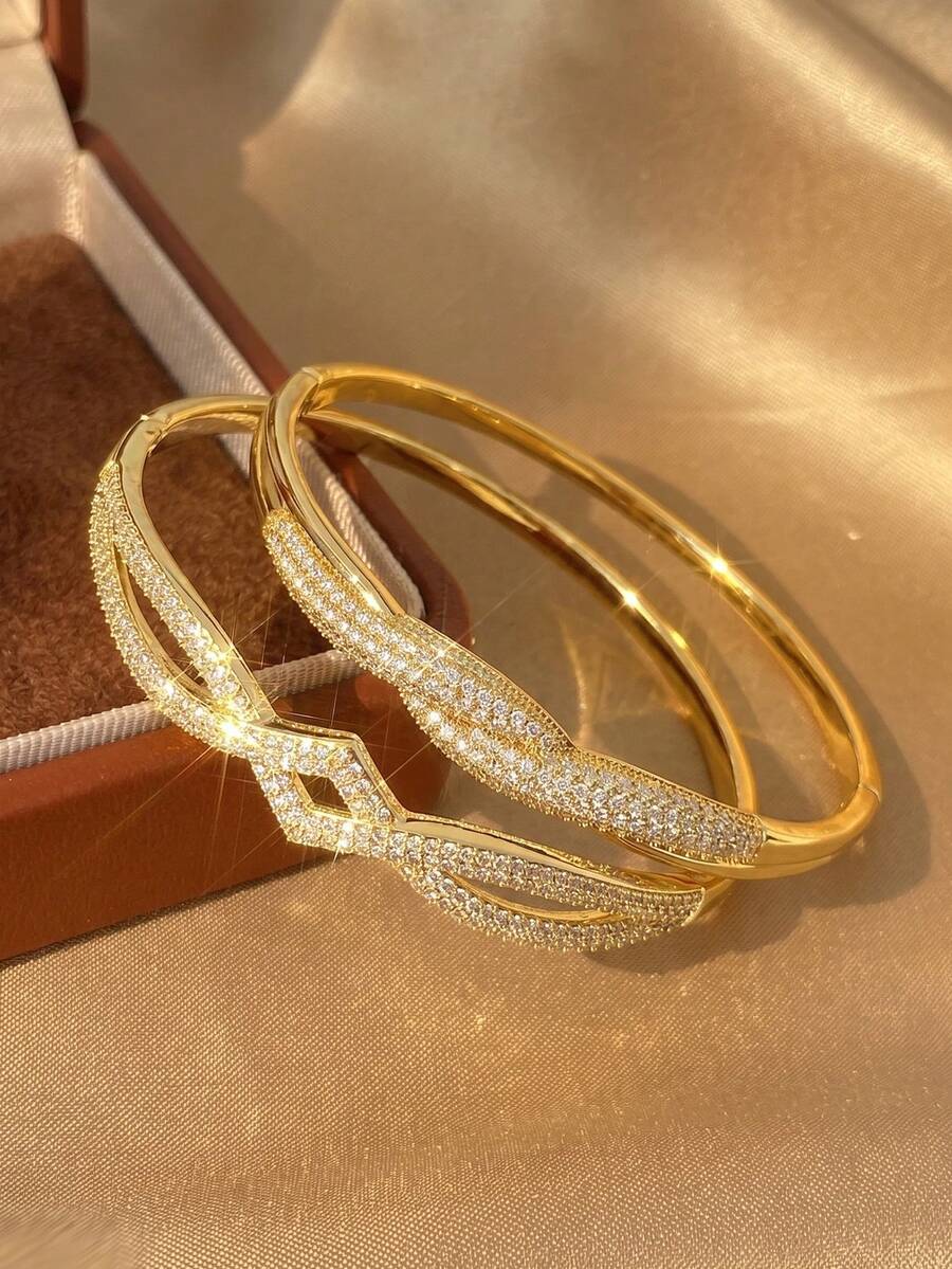 18K Gold Plated Anti-Fade Cubic Zirconia Bracelet Set, Women's Bohemian Style Personalized Jewelry, Suitable For Wedding, Party, Daily, Vacation, Beach, Festival - Multicolor - View 1