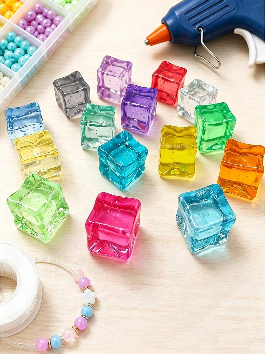 Random Color Simulation Ice Cubes+Storage Box, Multicolor Acrylic Stones For Fish Tanks, Flower Pot Filler, Vase Filler, Wish Bottles, Garden Pathways, Bonsai Displays, Glass Containers, Home Decor, Ambient Night,Photography Set Props - Color Mixing - View 1