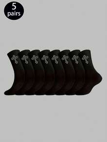 1/4/6 Pairs Men's Multi-Function Comfortable Black & White Design Short Socks, Suitable For All Seasons, Autumn Wear - Multicolor - View 7