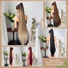 HEYPINK Claw Shaped Ponytail Extension Hair Accessory Brown Gold Burgundy Gradient Brown 38 Inch Long Wave Heat-Resistant Fiber Synthetic Ponytail Wig, Suitable For Women's Parties And Daily Use, Halloween - Black Brown - View 9