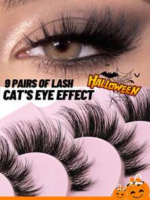 9 Pairs Half-Strip Transparent Band Cat Eye False Eyelashes, Short Soft 3D Mink-Like False Eyelashes For Natural Makeup (BP05), Strip False Eyelashes - Black - View 1