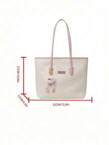 Large Capacity Women's Fashionable Multifunctional Shoulder Bag, New Canvas Tote Bag, Stylish Design, Perfect For School, Commuting And Shopping (Pendant Not Included) - Pink - View 12