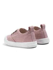 1 paire de chaussures plates en canevas rose pour petites filles, style minimaliste doux et sucré, à enfiler avec boutons, confortables, basses, décontractées, adaptées au printemps et à l'automne, pour pique-nique en plein air et promenade au jardin - Rose bonbon - Voir 8
