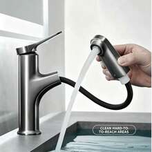 Modern Basin Faucet With Pull Out Sprayer – Soft Bubble Water Saving Aerator, Leak-Proof Ceramic Cartridge, Gunmetal Gray Finish, Single Hole Easy Install - 5934-Gunmetal Gray - View 1