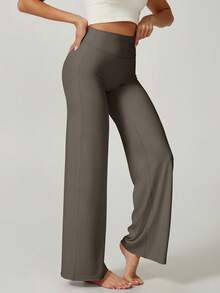 NcmRyu Women's One-Piece Solid Color High-Waisted Straight-Leg Wide-Leg Pants - Brown - View 7