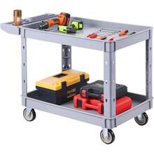 Utility Cart, 550 Lbs Capacity, 2 Tier Service Cart With 360° Swivel & Fixed Wheels (2 With Brakes), Heavy Duty Plastic Rolling With Storage Variant 1 - None - View 1
