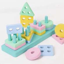 Montessori Wooden Educational Toy Stackable Shapes And Colors - Multicolor - View 3
