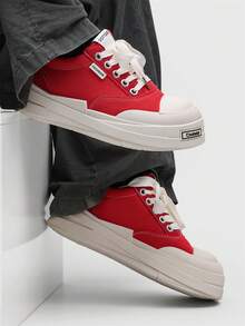 Unisex Canvas Thick Sole Height Increasing Casual Sneakers For Couples - Red - View 6