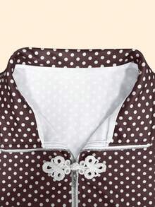 Women's Vintage Polka Dot Frog Button Top, Early Autumn Essential, Chinese Style Jacket, Streetwear Fashion - Coffee Brown - View 4