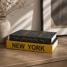 2pcs Home Decor Paper Faux Books, Exquisite Realistic Books In Green And Beige, Dining Table Decoration, Bedside Table Decoration, Home Room Bookshelf Decoration - Black - City - View 4