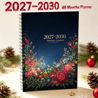 1PC A5 Monthly Planner 2027-2030 Bohemian Floral Pattern Cover, 4-Year 48-Month Spiral Bound Calendar Notebook With Tabs, Twin-Wire Premium Paper, Weekly & Monthly Schedule Organizer For Student Office School Home