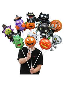 Tongkat Balon Tiup Kartun Halloween, Balon Foil Metalik Campuran Hantu, Penyihir, , Mainan Tiup Genggam, Suvenir Pesta Liburan dan Dekorasi Suasana, Cocok untuk Anak-anak - View 9