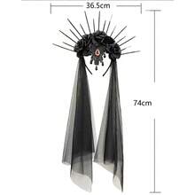1pc Halloween Bride Wedding Veil Headband Gothic Crown Vintage European American Costume Accessory Rose - Black - View 10