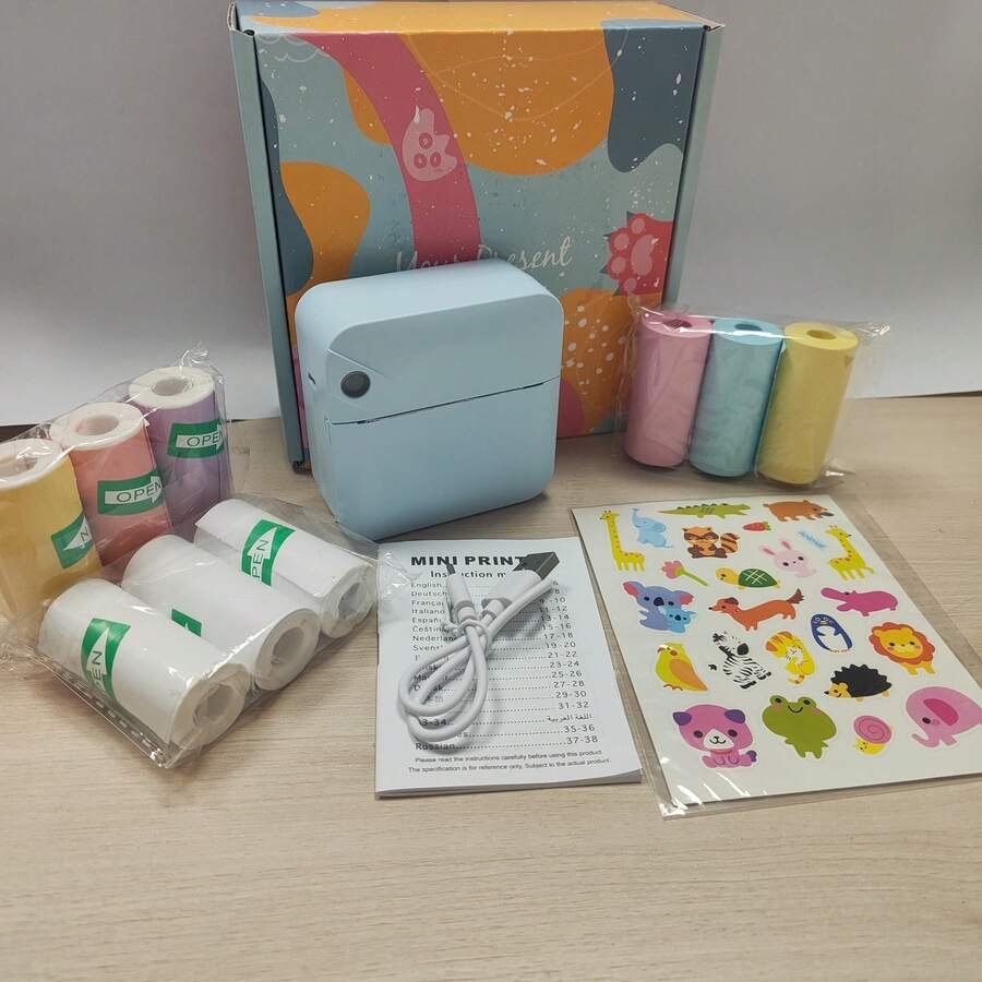 PRINHSJI Mini Printer, Portable Inkless Thermal Sticker Maker With 10 Rolls Paper, For Photos, Pictures, Notes, Gift, Receipts, Lists, And DIY Journals, Compatible With IOS & Android