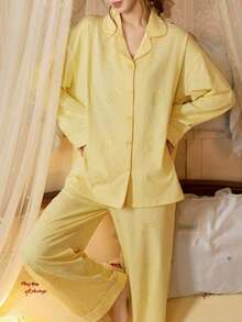 Gongdie 2 Pieces Miffy Women Pajama Set,Spring Fall Yellow Soft Cotton Loungewear With Pocket - Yellow - View 1