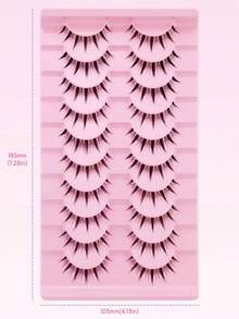 10 Pairs Anime Style Natural Cat Eye False Eyelashes, Cross-Style Thick Mink Fur Fake Lashes, Anime False Eyelashes Makeup Tool For Party And Travel - Black - View 7