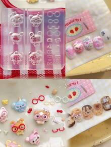 1pc Vintage Cartoon Cute Pet Bear Glasses Frame 3D Nail Art Silicone Mold - Clear - View 3