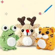 Beginner Crochet Kit, 3pcs Deer Animal Material Pack, Includes Instructions, Yarn, Video Tutorial, Suitable As A Gift For Craft Enthusiasts - Multicolor - View 1