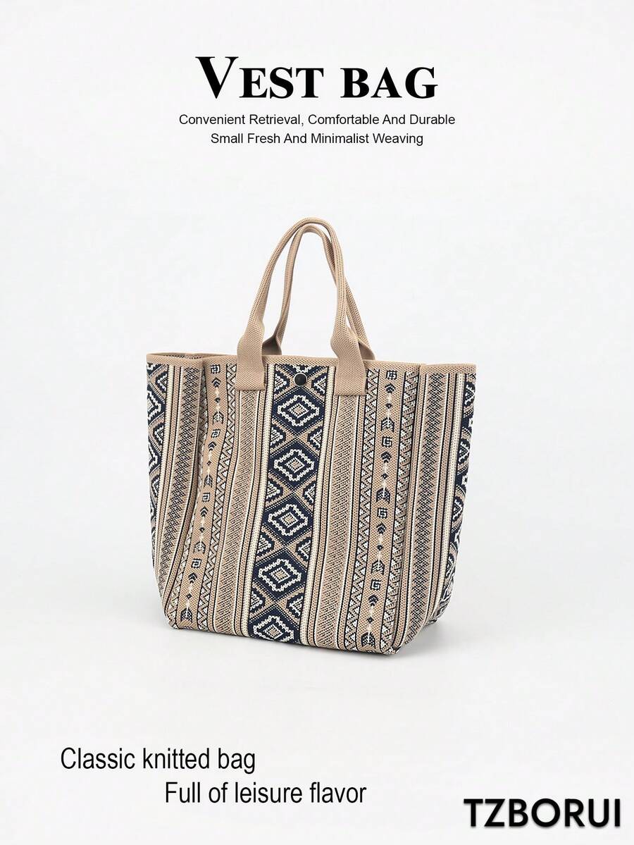 1pc Khaki Large Capacity Lightweight Handbag Bucket Bag Tote, Suitable For Commuting, School, Travel, Portable Matching Clothes, All Seasons - Khaki - View 1
