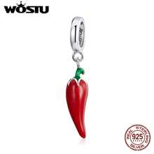 WOSTU 1件 925純銀紅色辣椒琺瑯吊墜珠子龍蝦扣，適用於歐式手鍊項鍊DIY珠寶，女性禮物附禮盒 - 銀色 - 查看 10