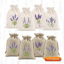 CARRIECUR 8/16/24/32Pcs Lavender Burlap Drawstring Bags, 8 Assorted Floral Designs Linen Sacks With Drawstring, Natural & Cream Color Reusable Sachet Pouches For Lavender Sachets, Wedding Favors, Jewelry Gift, Aromatherapy & Party Supplies - View 10