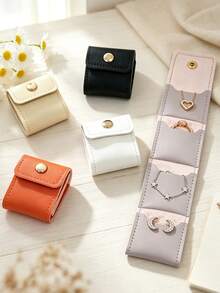 Women's Wallet Portable Foldable Jewelry Roll Coin Purse Mini Button Jewelry Storage Bag 4-Compartment Design Travel Earring Necklace Organizer - Multicolor - View 1