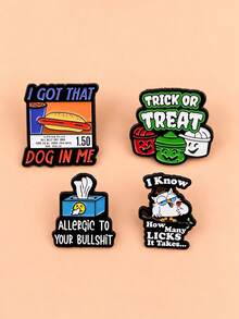 1pc European & American Funny Cartoon Quote Metal Alloy Quirky Pattern Brooch, Women's Daily Backpack Accessory - Multicolor - View 4