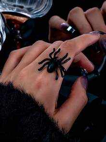 1 Piece Black Spider Adjustable Open Ring Gothic Style Halloween Party Costume Ring For Men Women - Black Spider Ring - View 1