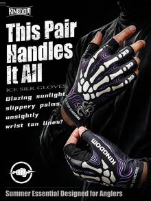 KINGDOM Ice Silk Fingerless Fishing Gloves Breathable Lightweight Anti-Slip Microfiber Palm Gloves With Extended Wrist Cuff Flexible Fingerless Design Snap Button Closure For Lure Fishing Anglers Outdoor Sports - Multicolor - View 1