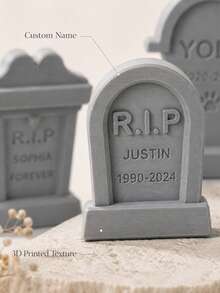 1pc Customizable Engraved Halloween Tombstone Decor, Multiple Vintage Tombstone Styles Available, Supports Custom Name, Year And Memorial Text. Realistic Stone Texture, Atmospheric, Suitable For Desktop, Window Display, Party Scene Decoration. Halloween Horror Theme Decoration, Can Be Used As Holiday Atmosphere Prop Or Pet Memorial Ornament, Creating An Immersive Dark Vintage Halloween Scene - Multicolor - View 5