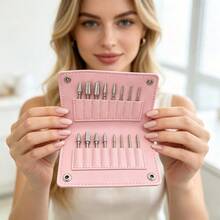1pc Leather 16-Slot Nail Drill Bit Storage Bag, Portable Nail Polishing Head Protective Cover, Dust-Proof Makeup Tool Box, Nail Salon Tool Display Rack - Multicolor - View 5
