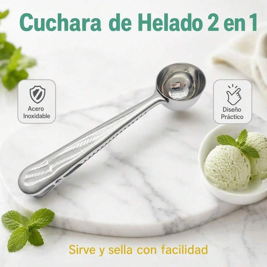 Cuchara de Acero Inoxidable para Helado con Clip de Cierre - Plateado - Ver 1