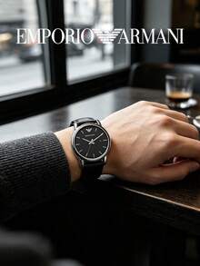 Armani Men's Classic Quartz Watch Black Dial Genuine Leather Strap 50M Water Resistant Date Display AR1692 - Black - View 6