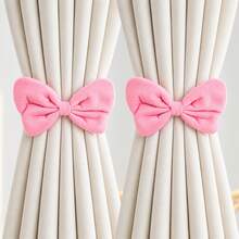 1/2pcs Velvet Bow Curtain Tiebacks, Adjustable Faux Pearl No-Drill Curtain Rope Buckles, Decorative Curtain Tieback Ropes For Bedroom, Living Room Home Decor - Multicolor - View 1