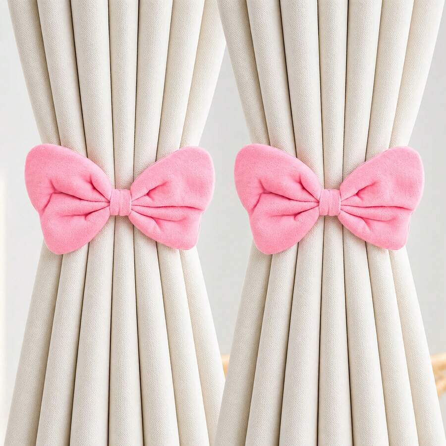 1/2pcs Velvet Bow Curtain Tiebacks, Adjustable Faux Pearl No-Drill Curtain Rope Buckles, Decorative Curtain Tieback Ropes For Bedroom, Living Room Home Decor - Multicolor - View 1
