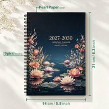 1PC A5 Monthly Planner 2027-2030 Art Deco Floral Pattern Cover, 48-Month Spiral Calendar Notebook With Monthly Tabs, Twin-Wire Premium Paper, 4-Year Weekly & Monthly Organizer For Student Office School - A5 - View 3