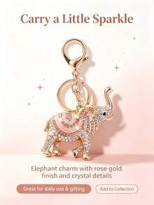 Rhinestone Elephant Keychain, Pink Enamel Lucky Elephant Bag Charm, Gold Tone Crystal Pendant For Women Purse, Handbag, Backpack Gift - Multicolor - View 5