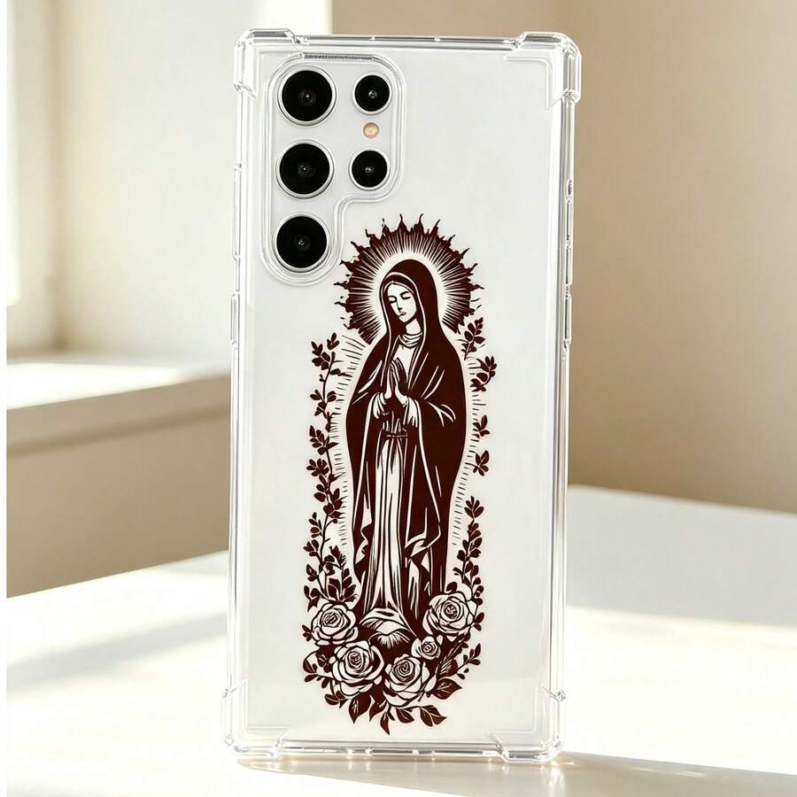 1PC Vintage Religious Prayer Figure Print, TPU Transparent Soft Shell Anti-Drop Protective Case, Four-Corner Anti-Drop Design, Suitable For Galaxy S25/S26 Plus/S24/S23/S22/S21/A55/A56/A16 And More. Perfect For Personal Use Or As A Gift. - Multicolor - View 1