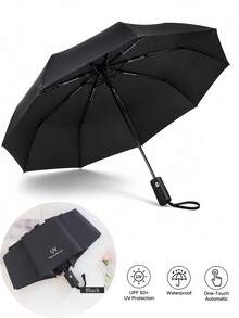 1/2件陽傘+傘架，便攜式戶外防雨防曬一鍵自動開/關傘，女士8骨折疊傘，旅行必備，折疊傘，度假必需品，女士雨傘，防雨防風傘 - 彩色 - 查看 2