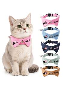 Custom Cat Collar With Name Paw Print Adjustable Breakaway Kitten Collar Suitable For Daily Wear,Photo Props,Lightweight Comfortable Bow Tie For Tags - Multicolor - View 3