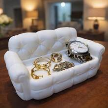 1pc 3D Printed Mini Fabric Sofa Shaped Jewelry Storage Tray, Cream Style Watch, Ring, Necklace Desktop Storage Dish; Decorative Tray, Storage Dish, Snack Holder, Miscellaneous Storage Tray, Display Tray, Soft Decor Accent Tray, Entryway Tray, Hallway Storage Tray, Desktop Tray, Countertop Storage Dish - White - View 11