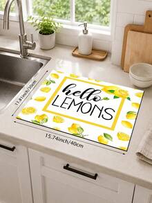 1pc Yellow Lemon Letter Pattern Dish Drying Mat, Fresh Summer Pastoral Style, Quick-Drying Absorbent Material, Fruit Text Print Design, Non-Slip Surface Protection, Suitable For Daily Kitchen, Dish Drying, Home Gatherings And Home Decor - Multicolor - View 11