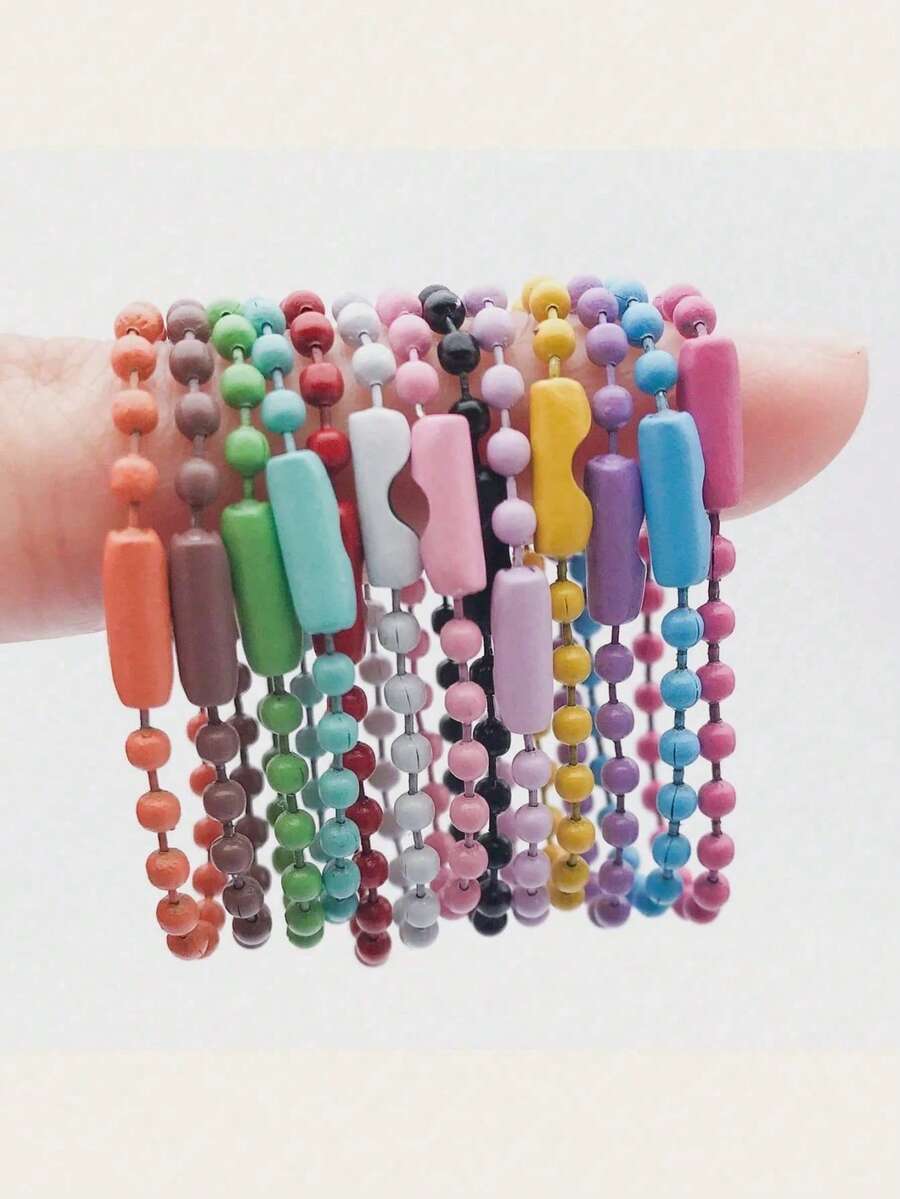 110pcs/Set Multicolor Beads Keychain, Includes Metal Chain And Connectors, DIY Jewelry Making Accessories, Suitable For Decoration And Marking