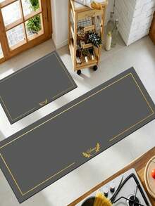 1 Pc Gray Gold Thread Pattern Kitchen Mat, 3.5 Mm Soft Rubber That Absorbs Water And Is Easy To Clean. Suitable For Corridors, Bathrooms, Living Rooms, Outdoor Door Mats, And Toilets. Useable Throughout The Year And For Various Holidays. - Multicolor - View 8