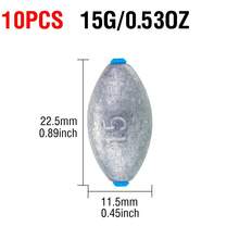 10pcs Olive Shaped Fishing Sinkers, 5g/7g/10g/15g/20g/30g, Plastic Core, Suitable For Long Distance Casting - Silver - View 12