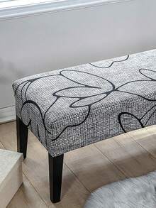 1pc Printed Dining Chair Cover, Made Of Stretchy Spandex Fabric, Suitable For Living Room, Piano Bench, Bench, Bedroom, Kitchen And Other Occasions - Grey - View 3