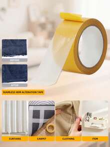 2 Rolls Strong Adhesive Fabric Tape, No-Cut Multi-Function No-Damage Hemming Tape, Suitable For Fabric Clothing No-Sew Self-Adhesive Fixing - Yellow - View 4